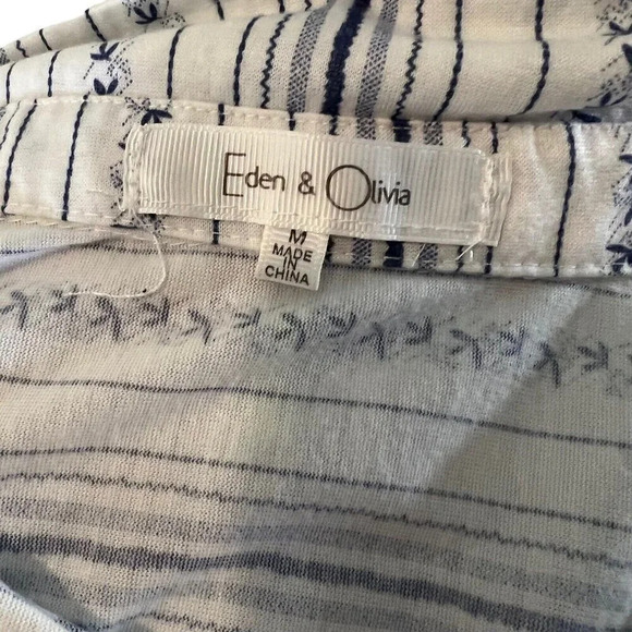 Eden & Olivia Striped Button Up Tank Top Medium Front Hem Tie Collared Pocket - Picture 10 of 10